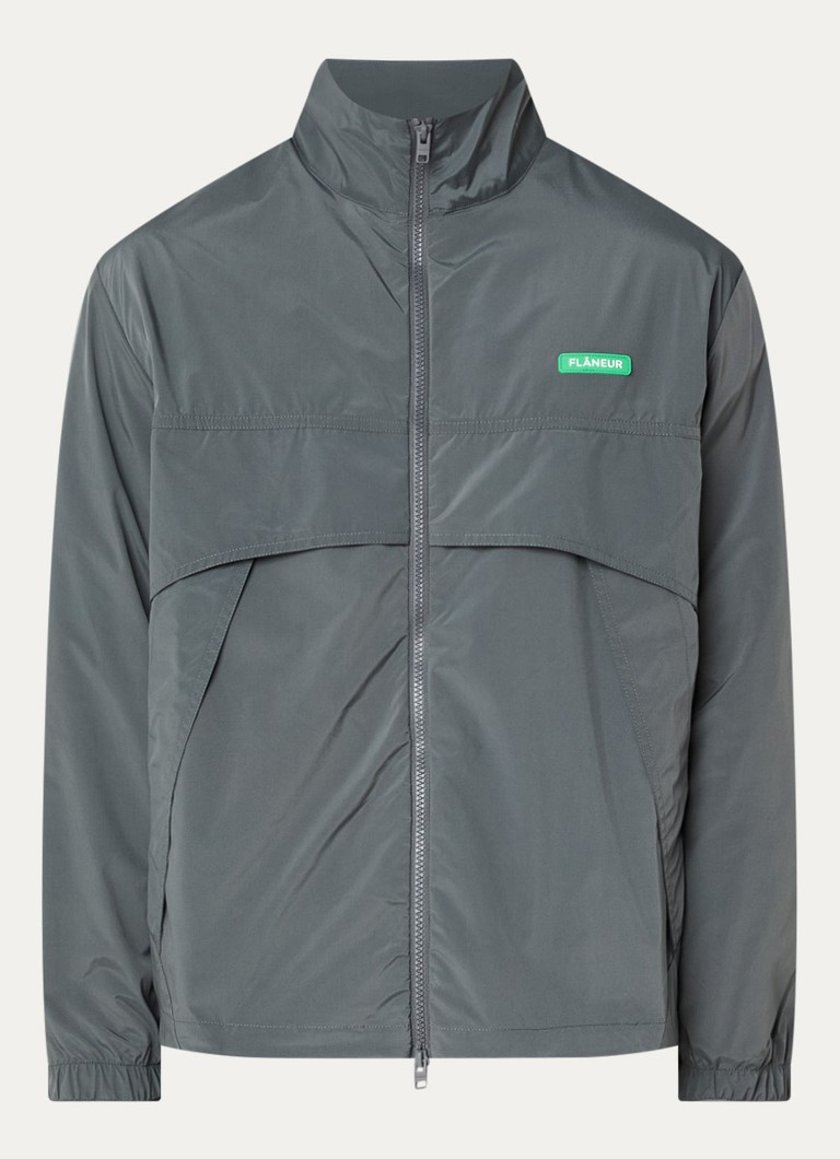FLÂNEUR Heren Badge jack met logo en steekzakken in de kleur Olijfgroen, maat: L