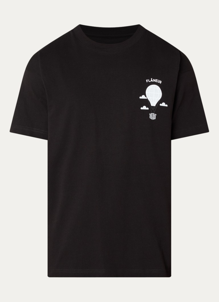 FLÂNEUR Heren Balloon T-shirt met logo- en backprint in de kleur Zwart, maat: S