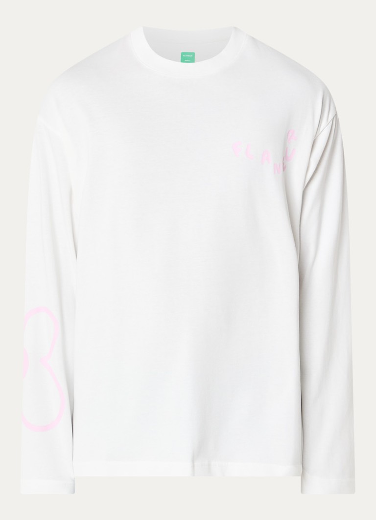 FLÂNEUR Heren Longsleeve met logoprint in de kleur Wit, maat: S