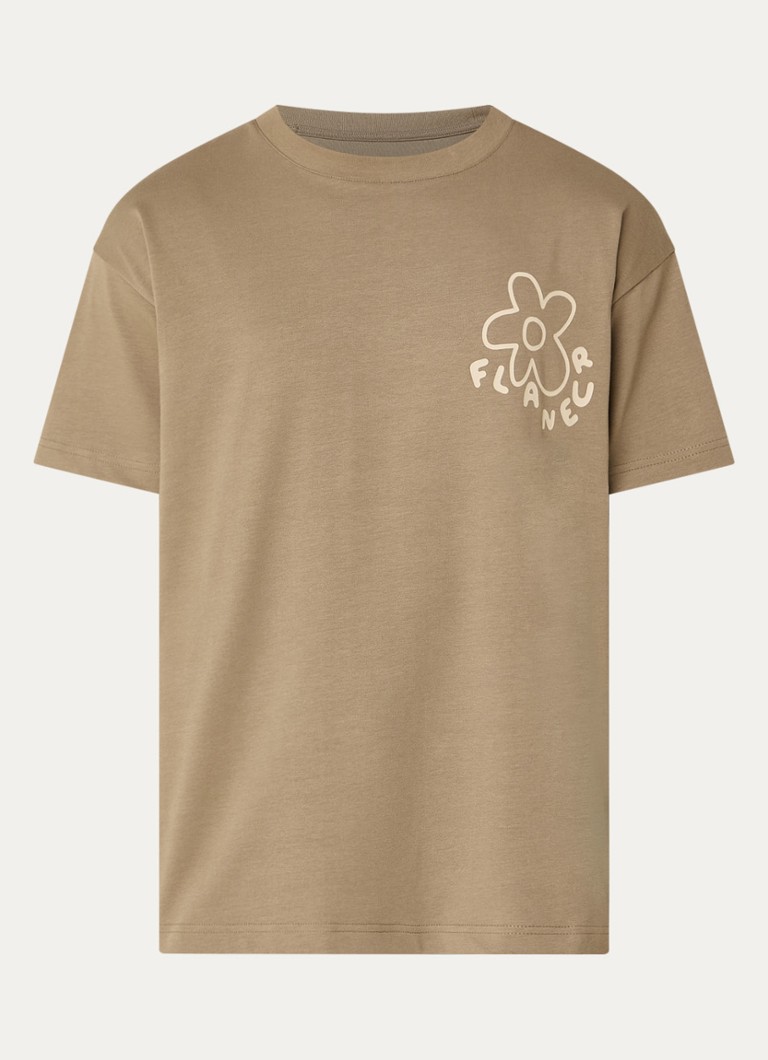 FLÂNEUR Heren Blossom T-shirt met logo- en backprint in de kleur Bruin, maat: S