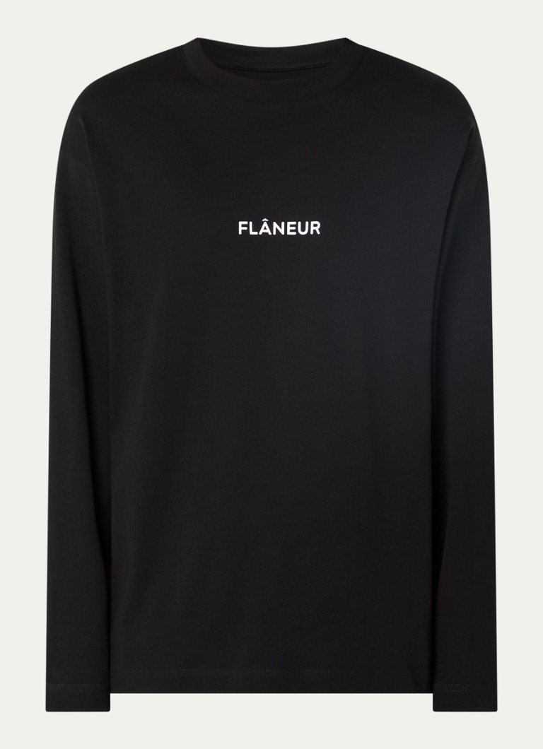 FLÂNEUR Heren Longsleeve met logo in de kleur Zwart, maat: S