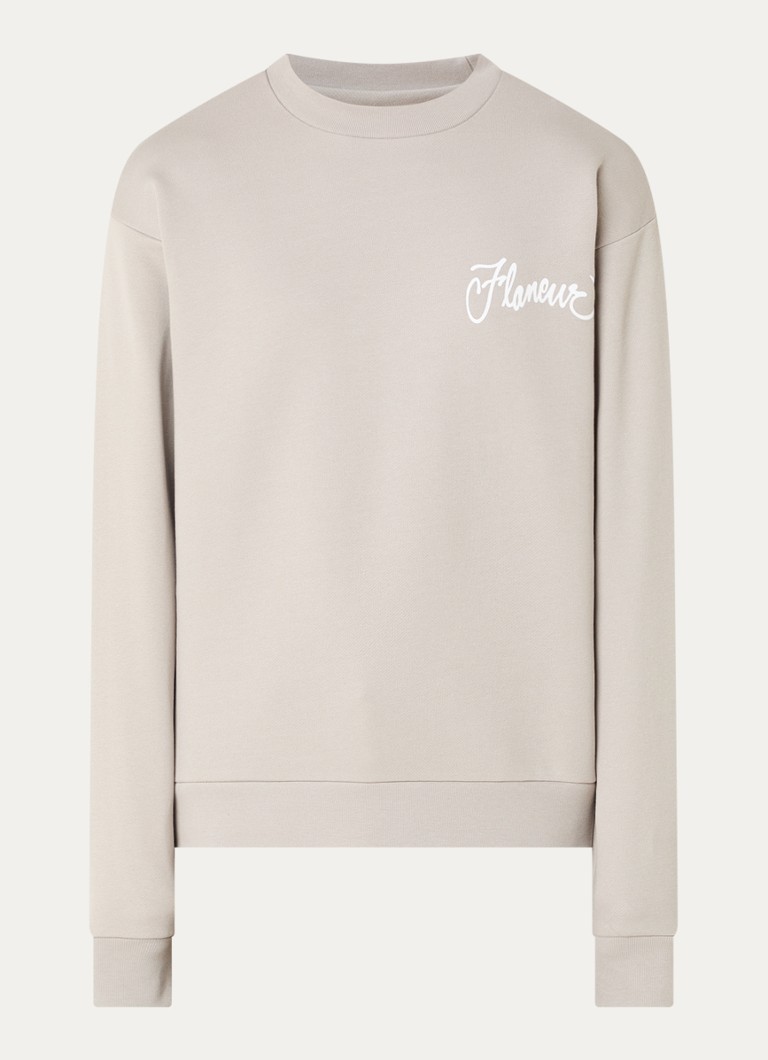 FLÂNEUR Heren City sweater met logo- en backprint in de kleur Lichtgrijs, maat: XL