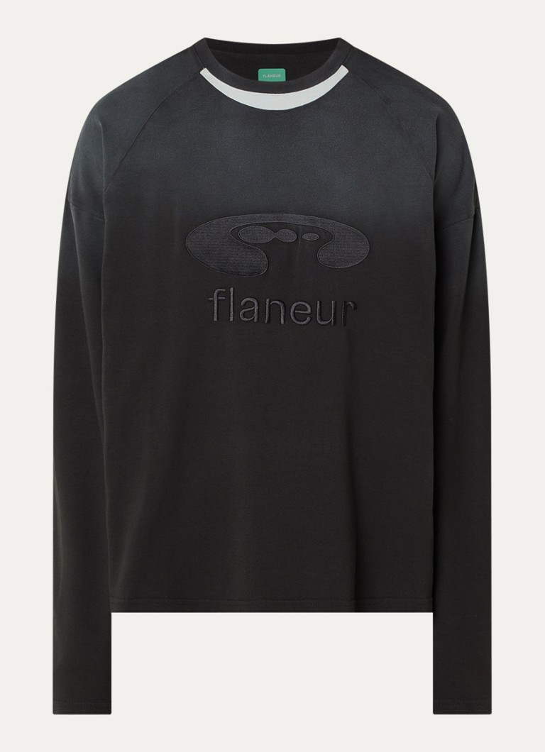 FLÂNEUR Heren Longsleeve met logoborduring in de kleur Zwart, maat: S