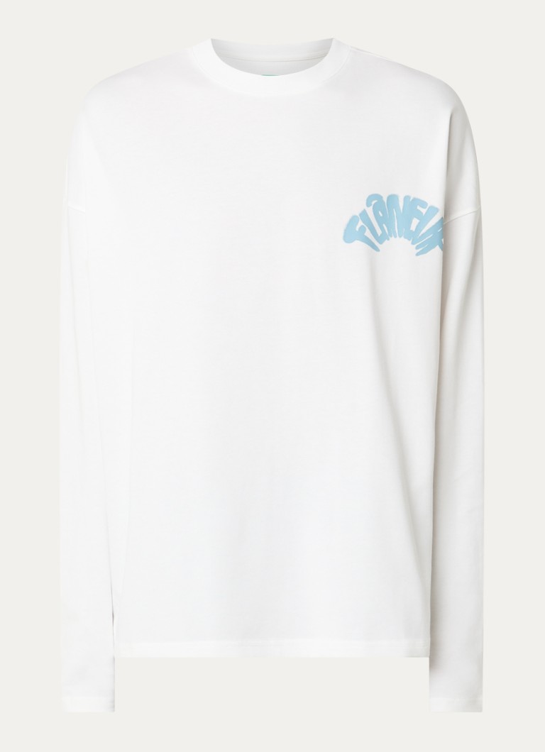 FLÂNEUR Heren Longsleeve met logo- en backprint in de kleur Wit, maat: XL