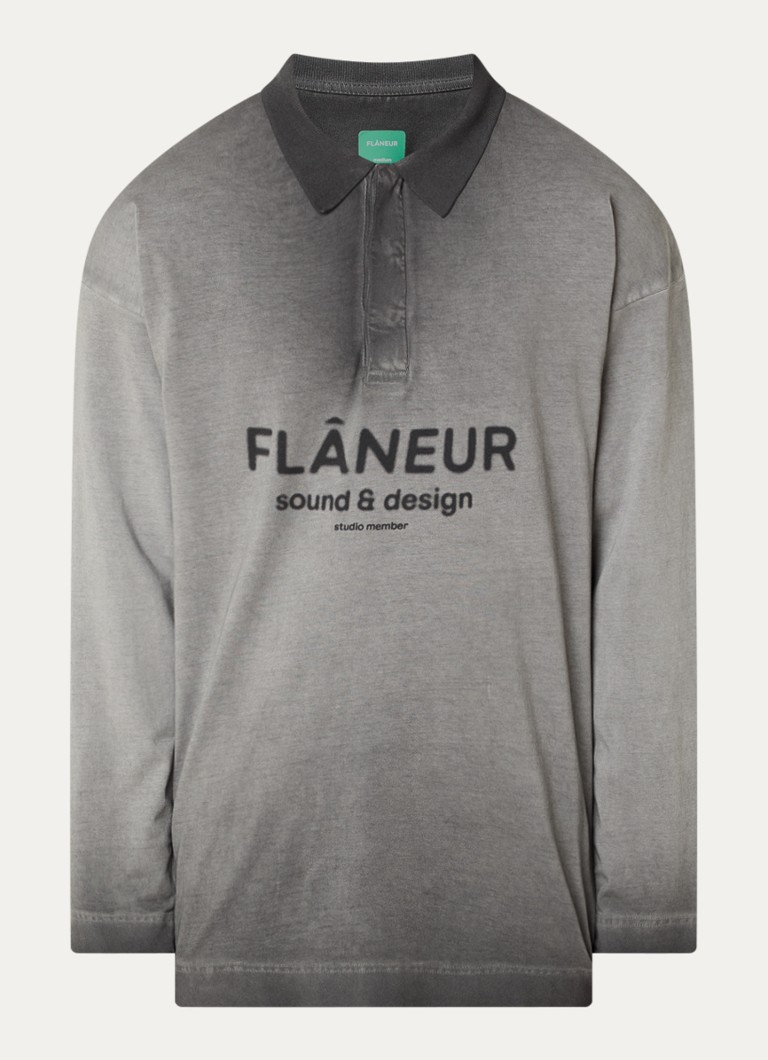 FLÂNEUR Heren Sound & Design Studio Member regular fit polo met logoprint in de kleur Grijs, maat: M