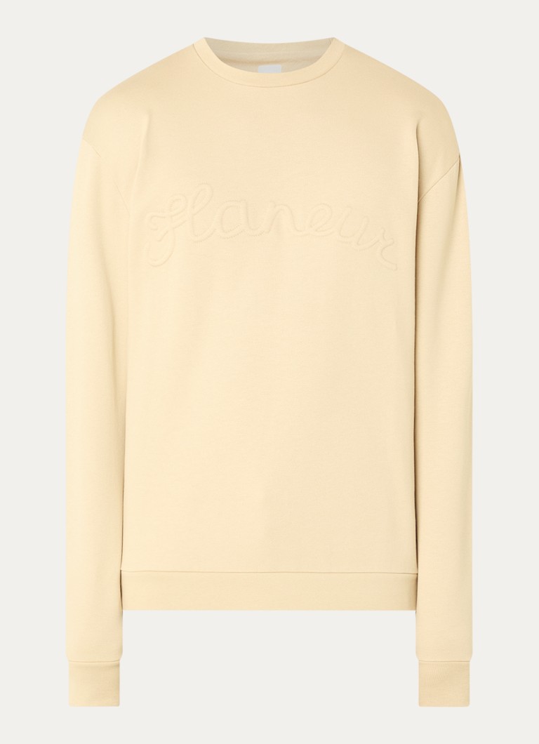 FLÂNEUR Heren Signature sweater met logoprint in de kleur Beige, maat: XL