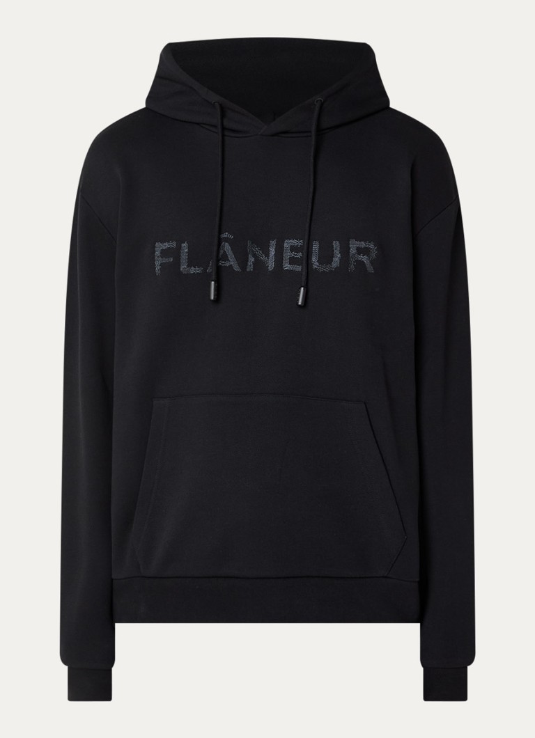 FLÂNEUR Heren Hoodie met logoprint in de kleur Zwart, maat: M