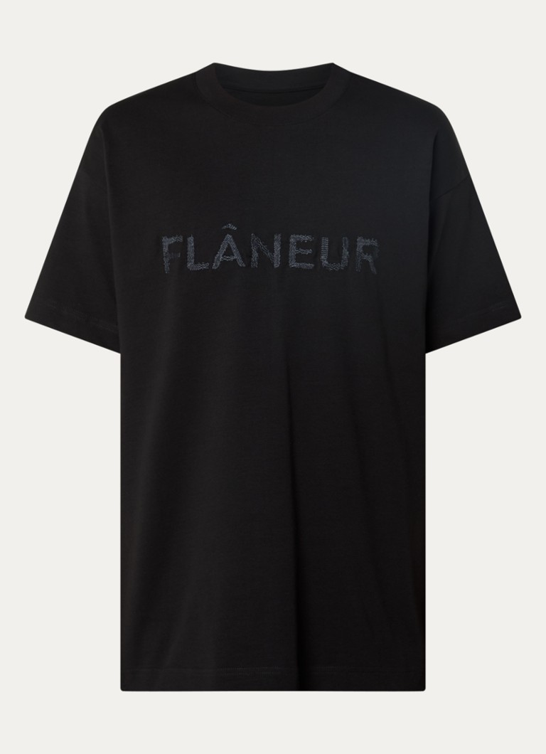 FLÂNEUR Heren T-shirt met logoborduring in de kleur Zwart, maat: S