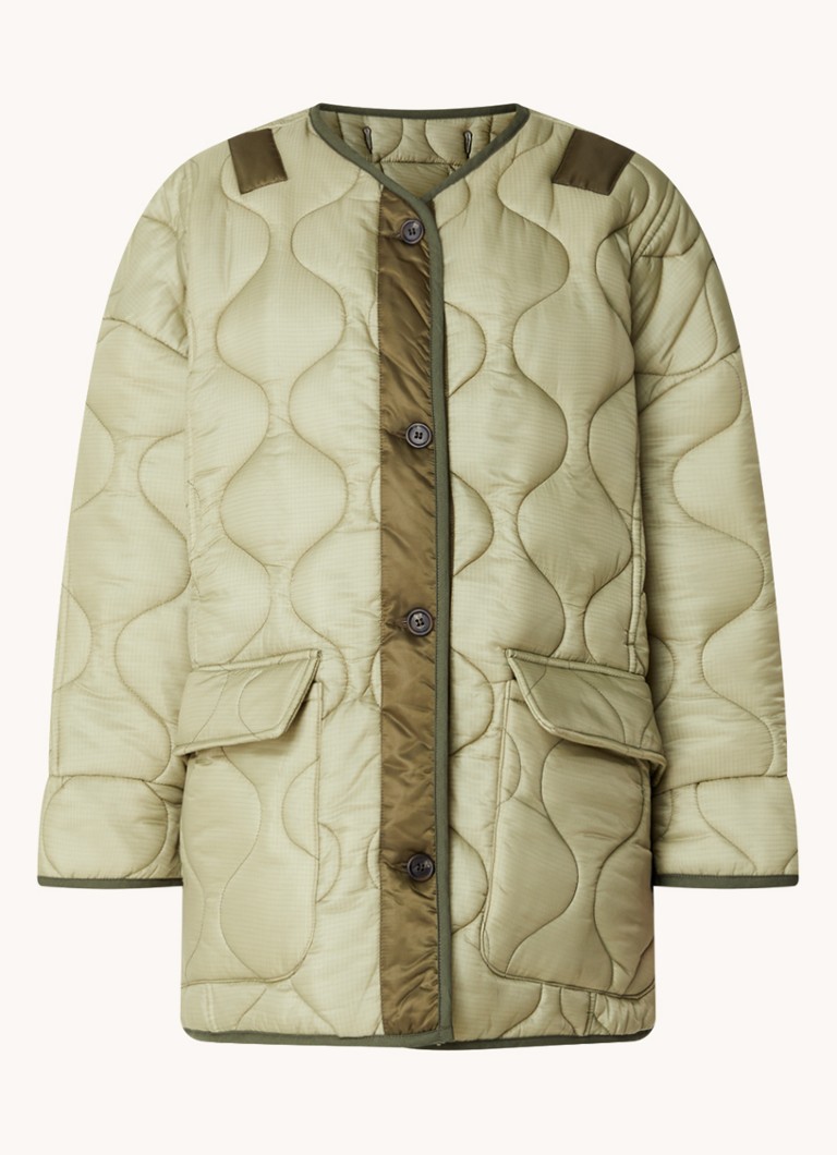 The Frankie Shop Dames Teddy gewatteerde jas met quilt patroon in de kleur Mosgroen, maat: M/L