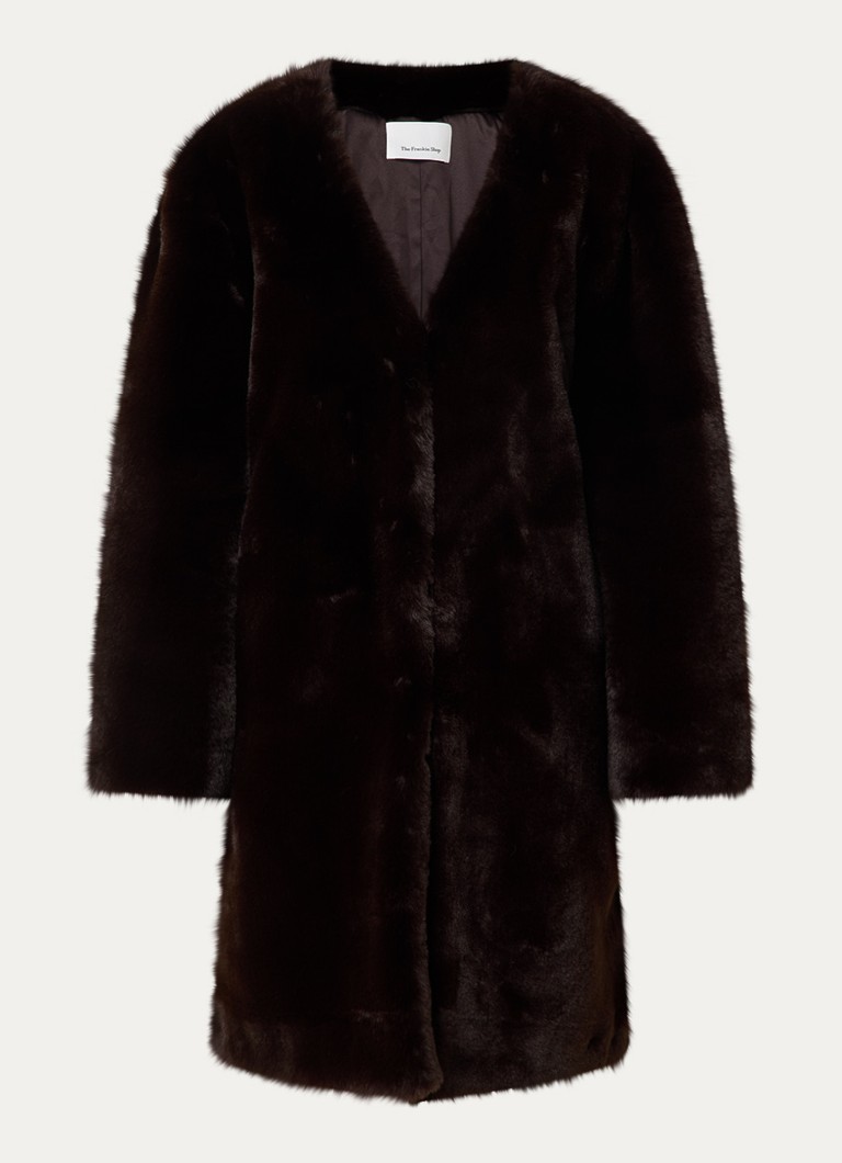 The Frankie Shop Dames Matera mantel van imitatiebont in de kleur Donkerbruin, maat: XS
