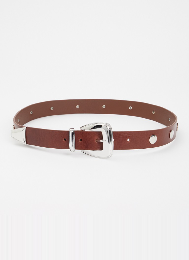The Frankie Shop Dames Perth riem van leer met studs in de kleur Bruin, maat: XS