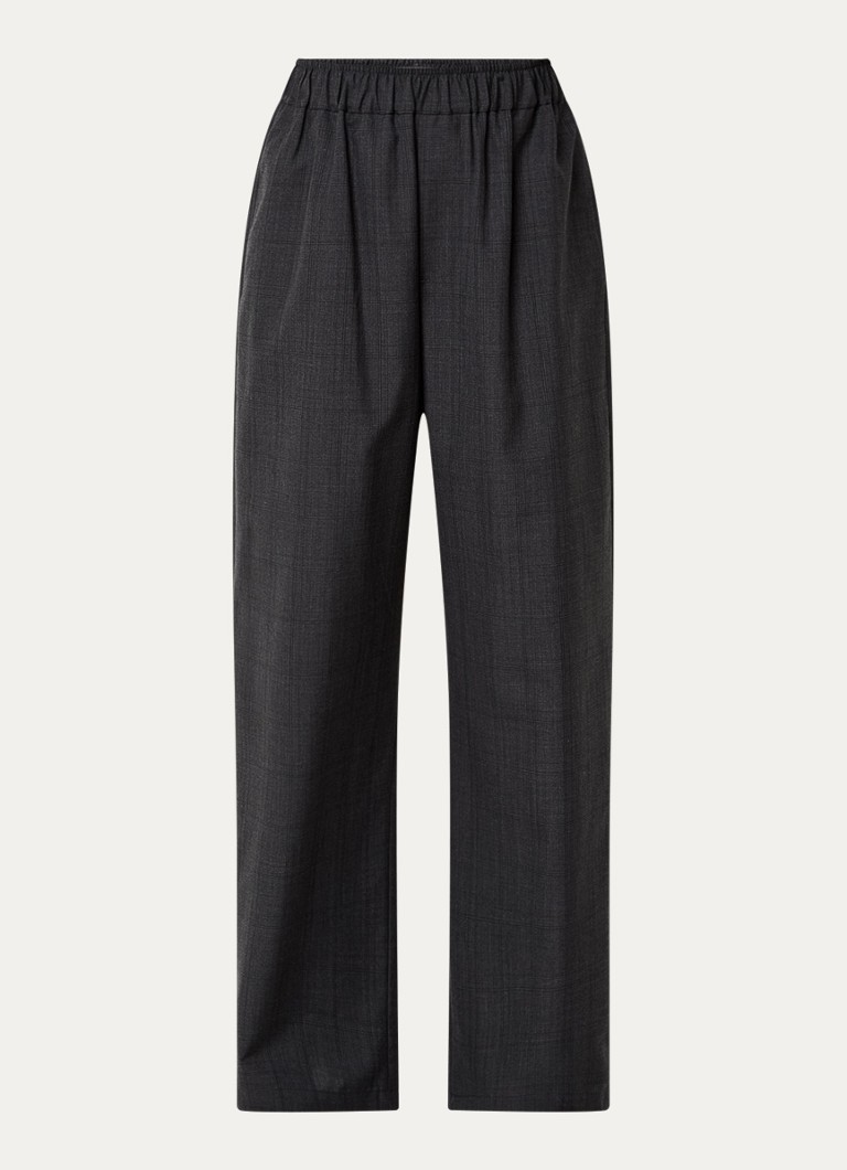 The Frankie Shop Dames Baxter high waist wide fit pantalon in wolblend met ruitdessin in de kleur Antraciet, maat: M