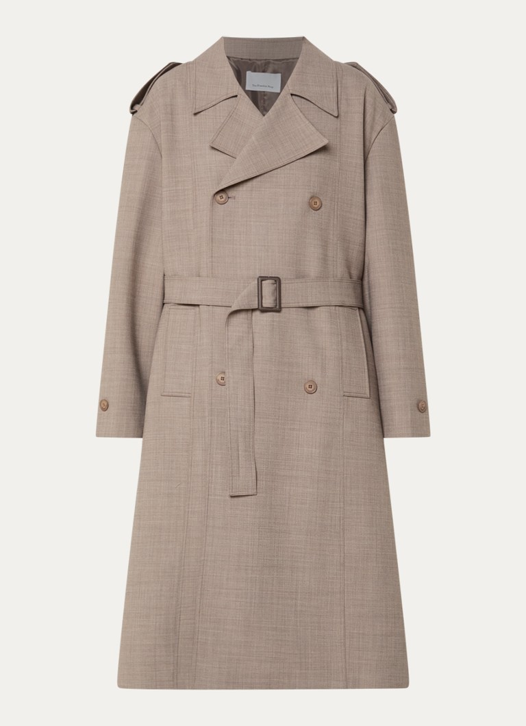 The Frankie Shop Dames Bleecker double-breasted trenchcoat in scheerwolblend met ceintuur in de kleur Zand, maat: L
