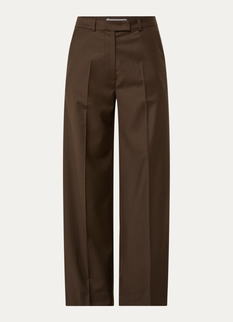 The Frankie Shop Dames Brickell high waist wide fit pantalon in scheerwolblend met steekzakken in de kleur Bruin, maat: S
