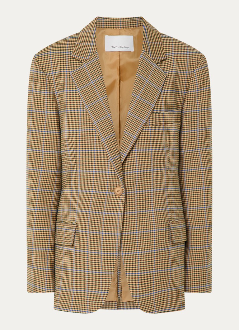 The Frankie Shop Dames Lyra oversized blazer in wolblend met pied-de-poule dessin in de kleur Camel, maat: XS