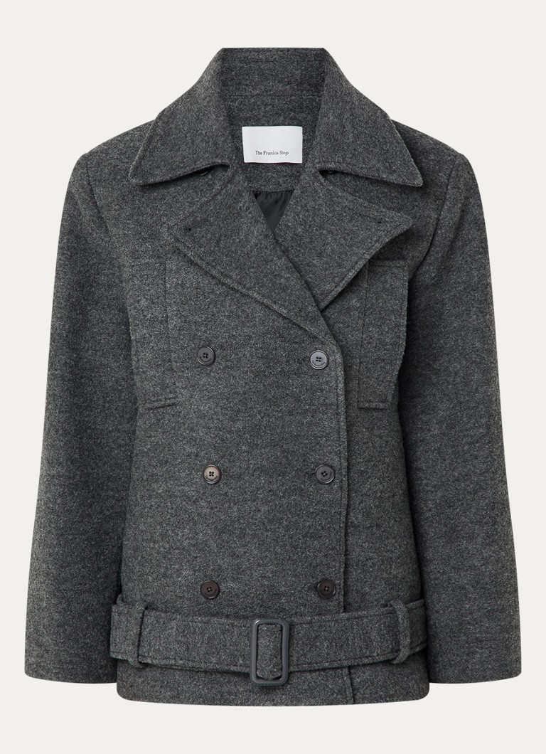 The Frankie Shop Dames Scothern jack van scheerwol met ceintuur in de kleur Donkergrijs, maat: L