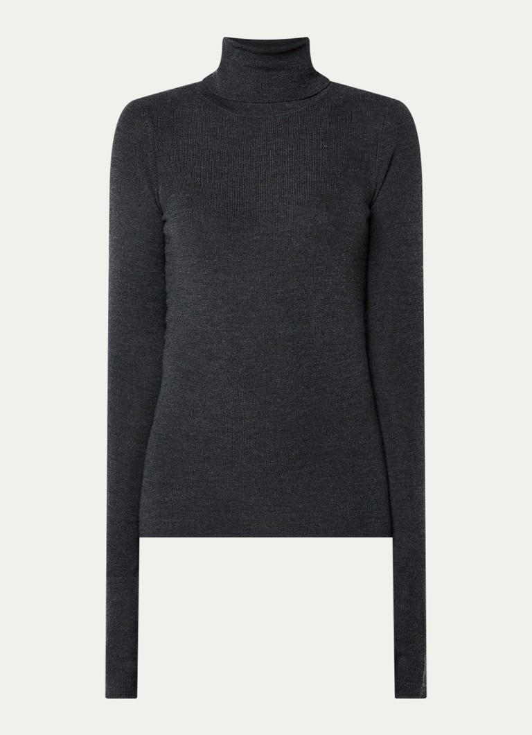 The Frankie Shop Dames Utica fijngebreide top in wolblend met col in de kleur Antraciet, maat: XS