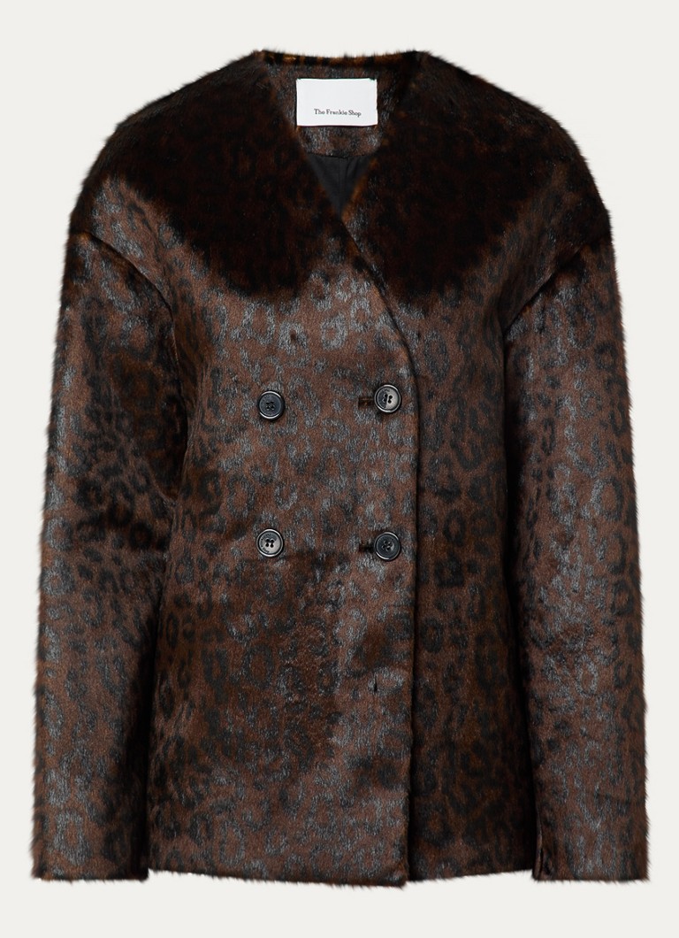 The Frankie Shop Dames Valentina jack van imitatiebont met panterprint in de kleur Donkerbruin, maat: M