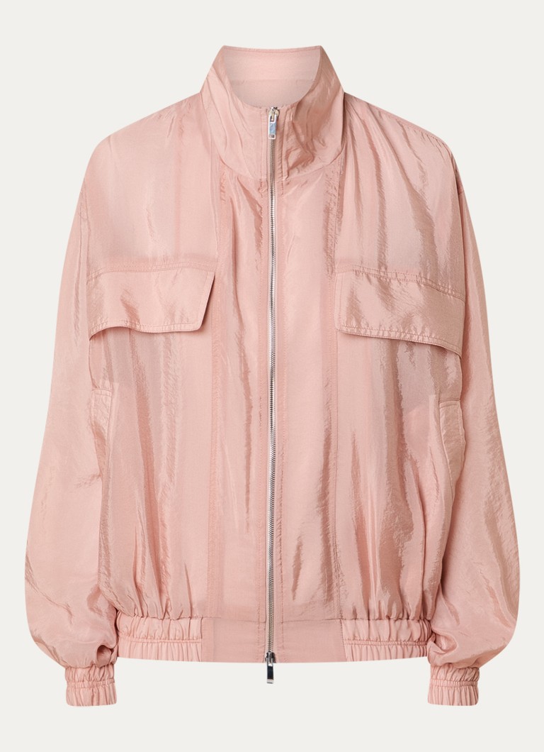 The Frankie Shop Dames Drea semi-transparante bomber jack met steekzakken en glanzende finish in de kleur Roze, maat: XS