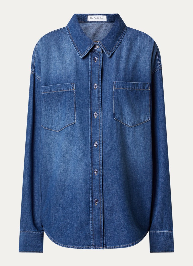 The Frankie Shop Dames Deira blouse van chambray met borstzakken in de kleur Indigo, maat: XS