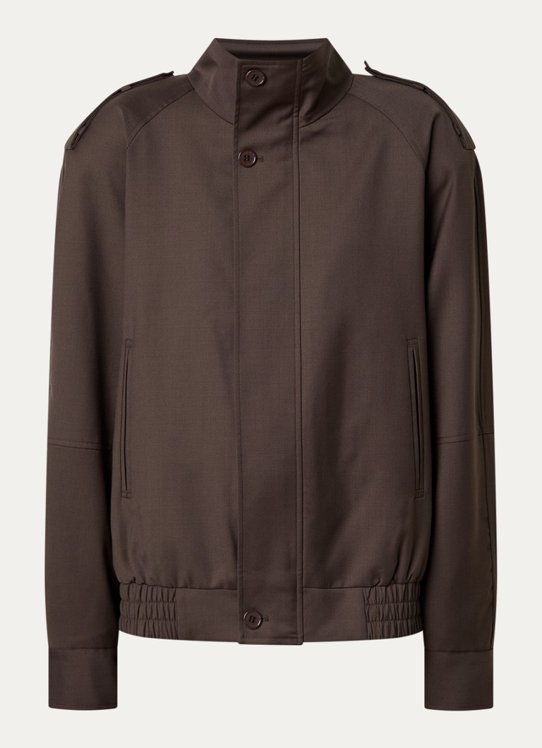 The Frankie Shop Dames Kelly bomberjack in wolblend met schoudervulling en opstaande kraag in de kleur Donkerbruin, maat: XS