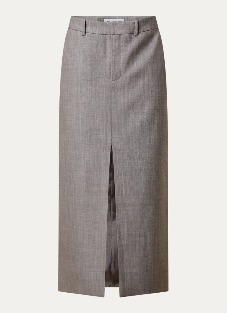 The Frankie Shop Dames Maybelle midi kokerrok van wol met steekzakken in de kleur Taupe, maat: XS