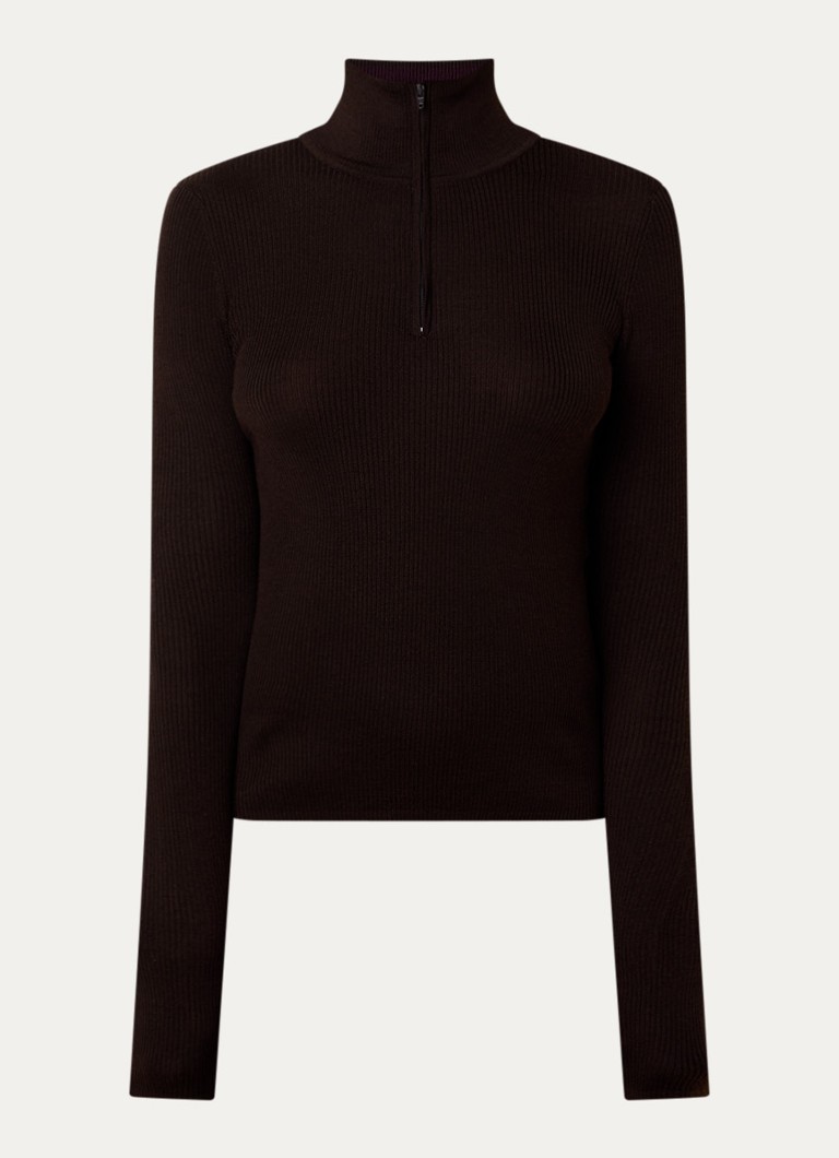 The Frankie Shop Dames Sade fijngebreide pullover in wolblend met halve rits in de kleur Donkerbruin, maat: M