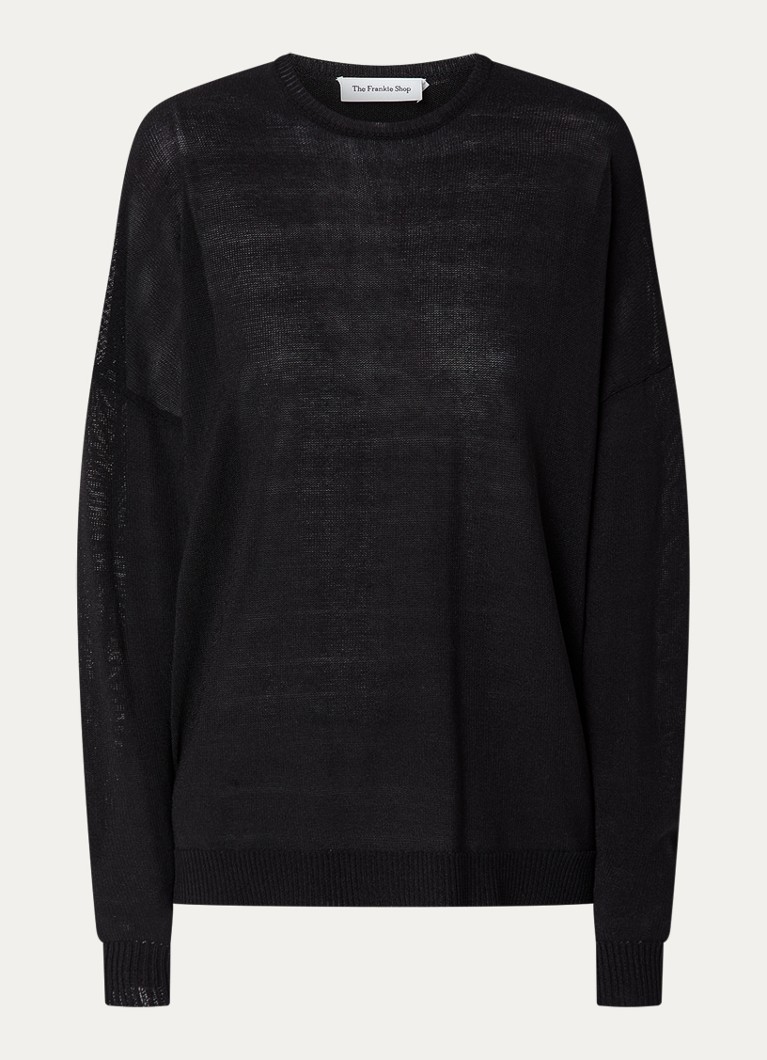 The Frankie Shop Dames Basel semi-transparante fijngebreide trui in de kleur Zwart, maat: M
