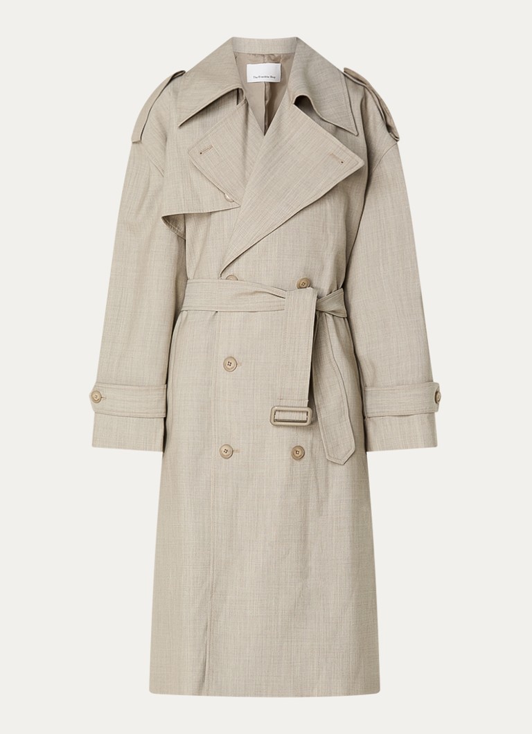 The Frankie Shop Dames Dursely double-breasted trenchcoat van wol met ceintuur en steekzakken in de kleur Beige, maat: M