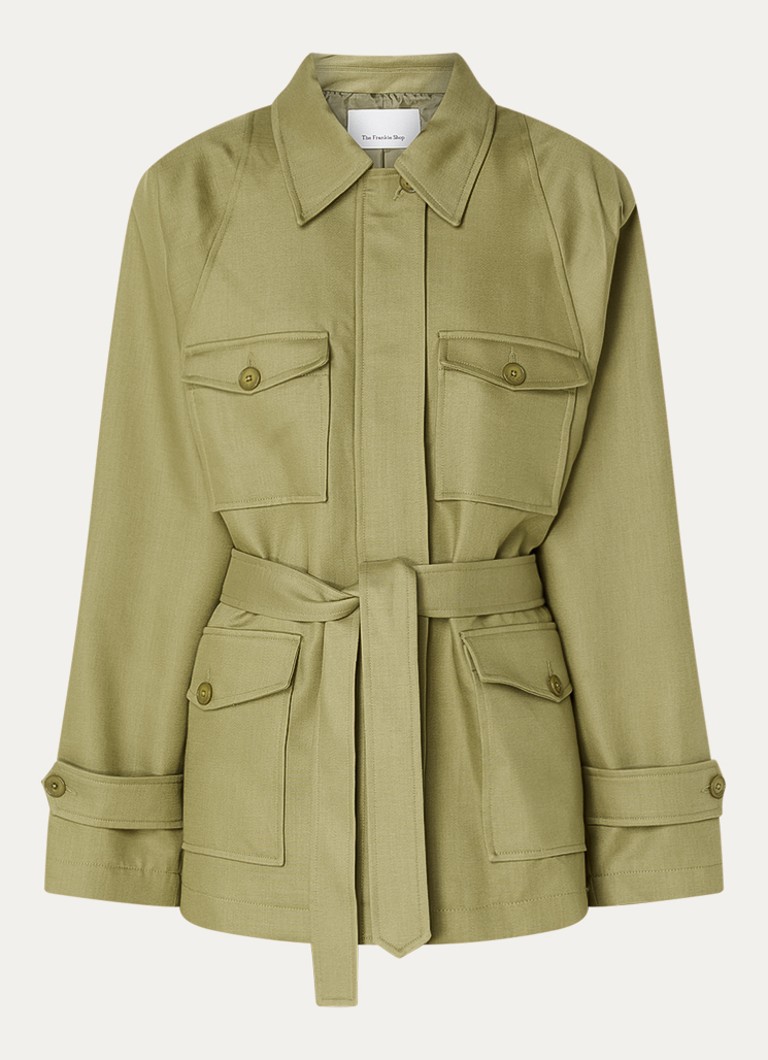 The Frankie Shop Dames Kelia jack met ceintuur en klepzakken in de kleur Bronsgroen, maat: S