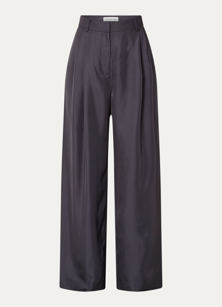 The Frankie Shop Dames Mara Fluid mid waist wide fit pantalon met glanzende finish in de kleur Donkergrijs, maat: S