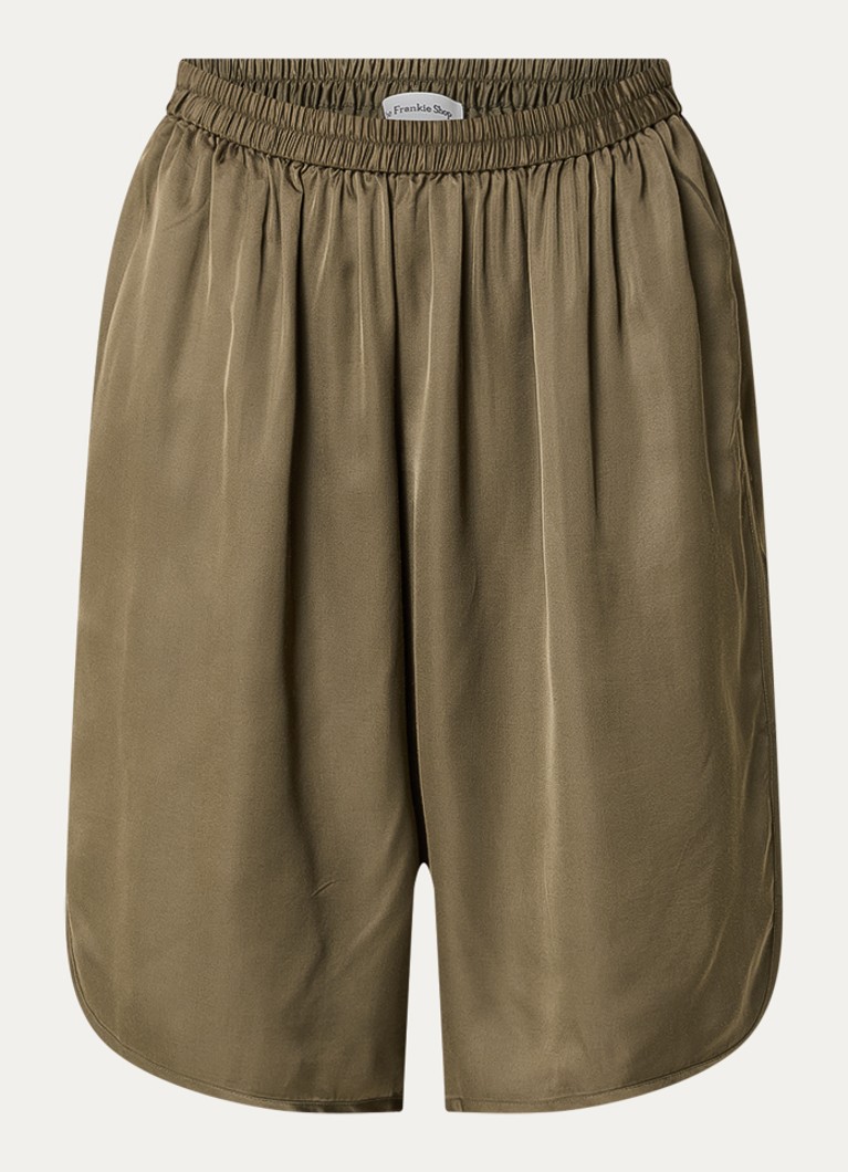 The Frankie Shop Dames Nelis high waist straight fit korte broek van satijn in de kleur Olijfgroen, maat: S