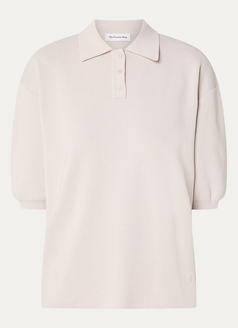 The Frankie Shop Dames Nola fijngebreide oversized polo in de kleur Lichtgrijs, maat: M