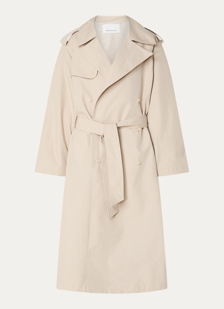 The Frankie Shop Dames Riva double-breasted trenchcoat met ceintuur en steekzakken in de kleur Beige, maat: S