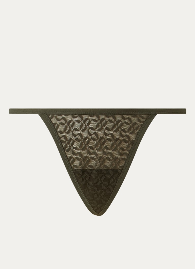 Sarda Dames Asin string van kant met logoprint in de kleur Legergroen