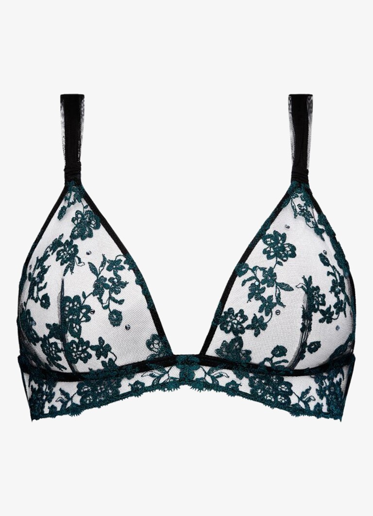 Sarda Dames Lethi bralette van mesh met bloemborduring in de kleur Zwart