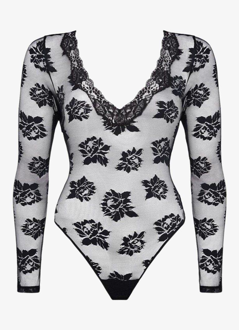 Sarda Dames Mayela body van mesh met bloemborduring in de kleur Zwart