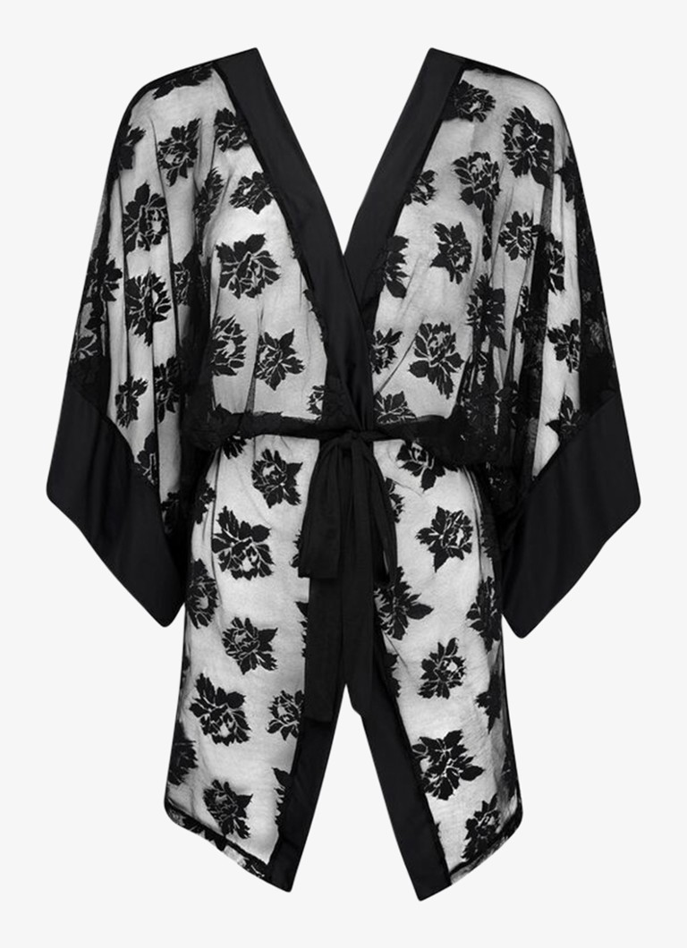 Sarda Dames Mayela kimono van mesh met bloemborduring in de kleur Zwart
