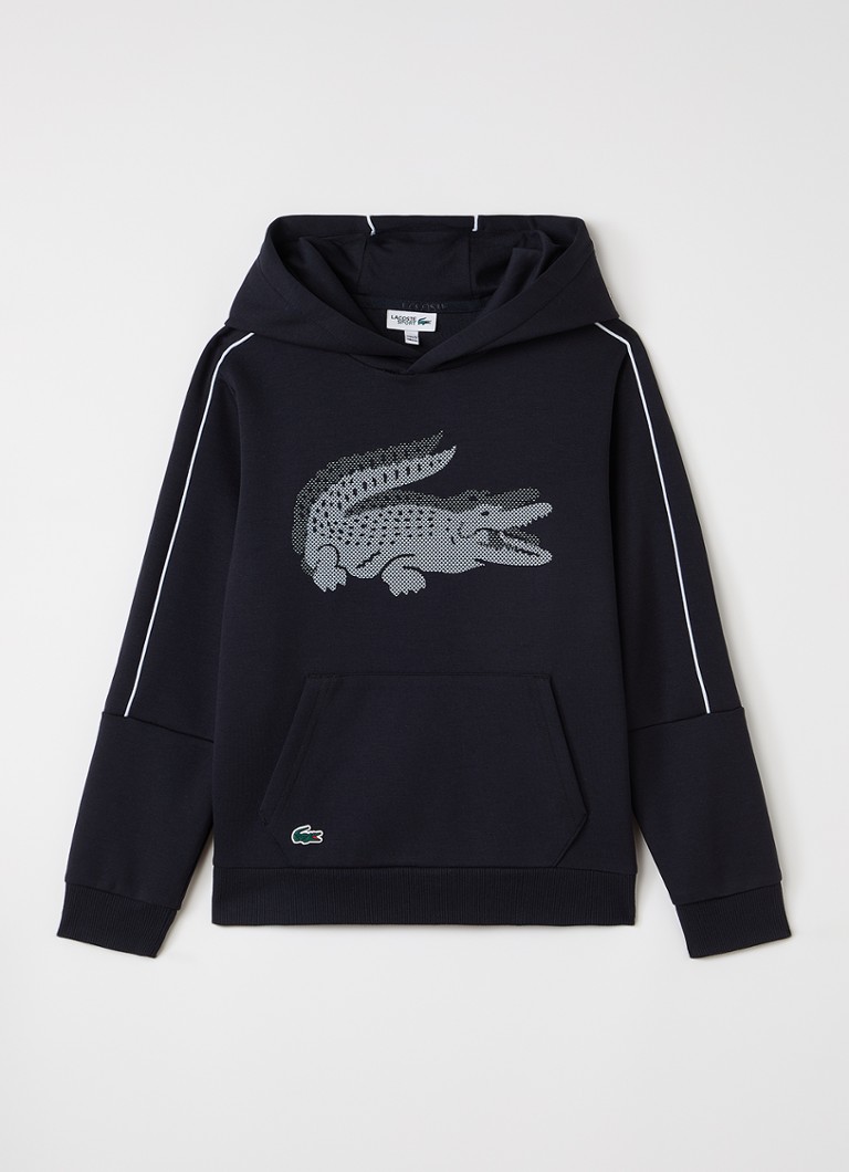 Lacoste Jongens Hoodie met logoprint in de kleur Donkerblauw, maat: 14J=164