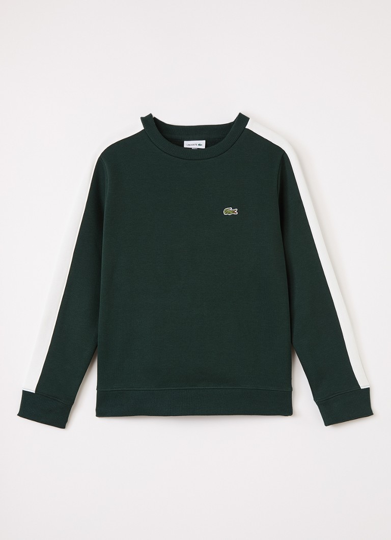 Lacoste Jongens Sweater met streepprint en logoborduring in de kleur Donkergroen, maat: 16J=176