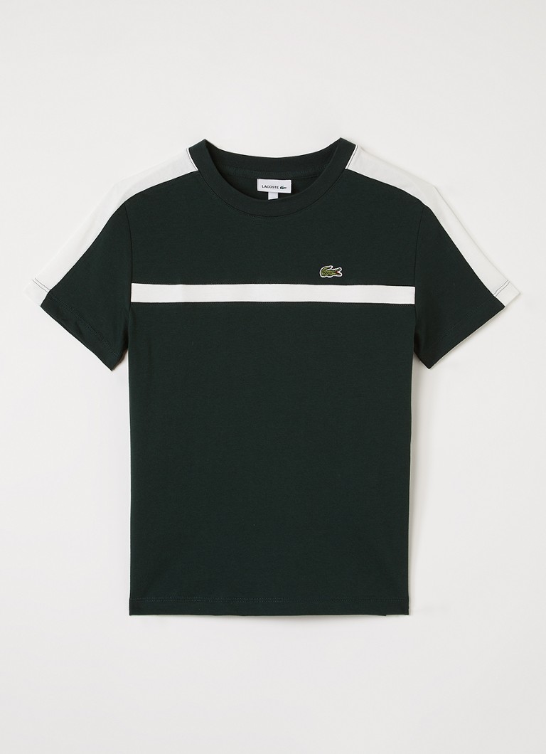 Lacoste Jongens T-shirt met streepprint en logoborduring in de kleur Donkergroen, maat: 8J=128