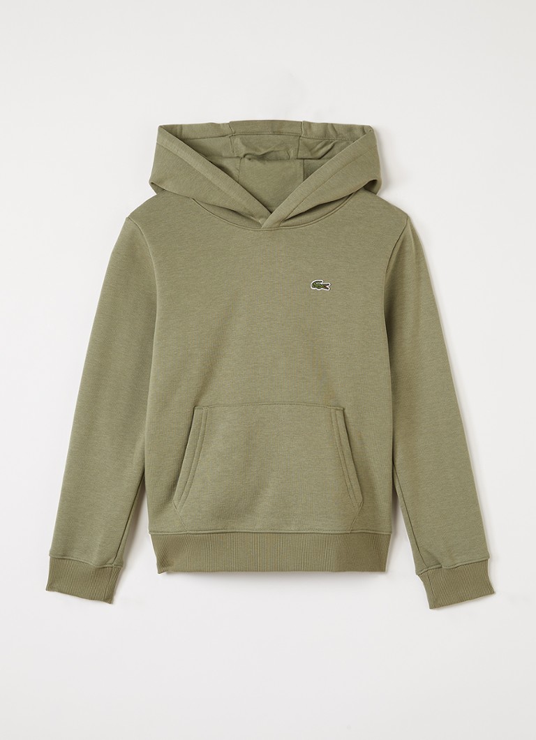 Lacoste Jongens Hoodie met logoborduring in de kleur Olijfgroen, maat: 12J=152