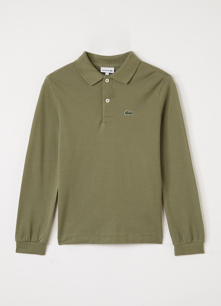 Lacoste Jongens Polo van piqué katoen met logoborduring in de kleur Olijfgroen, maat: 8J=128