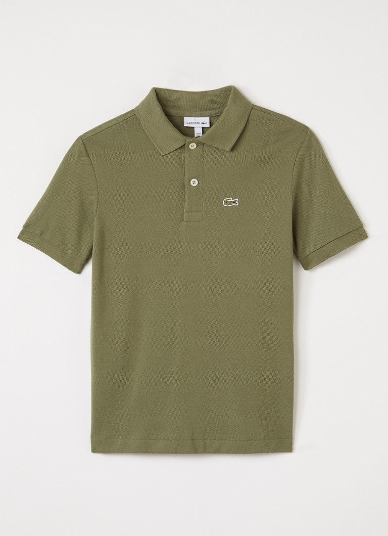 Lacoste Jongens Polo van piqué katoen met logoborduring in de kleur Olijfgroen, maat: 12J=152