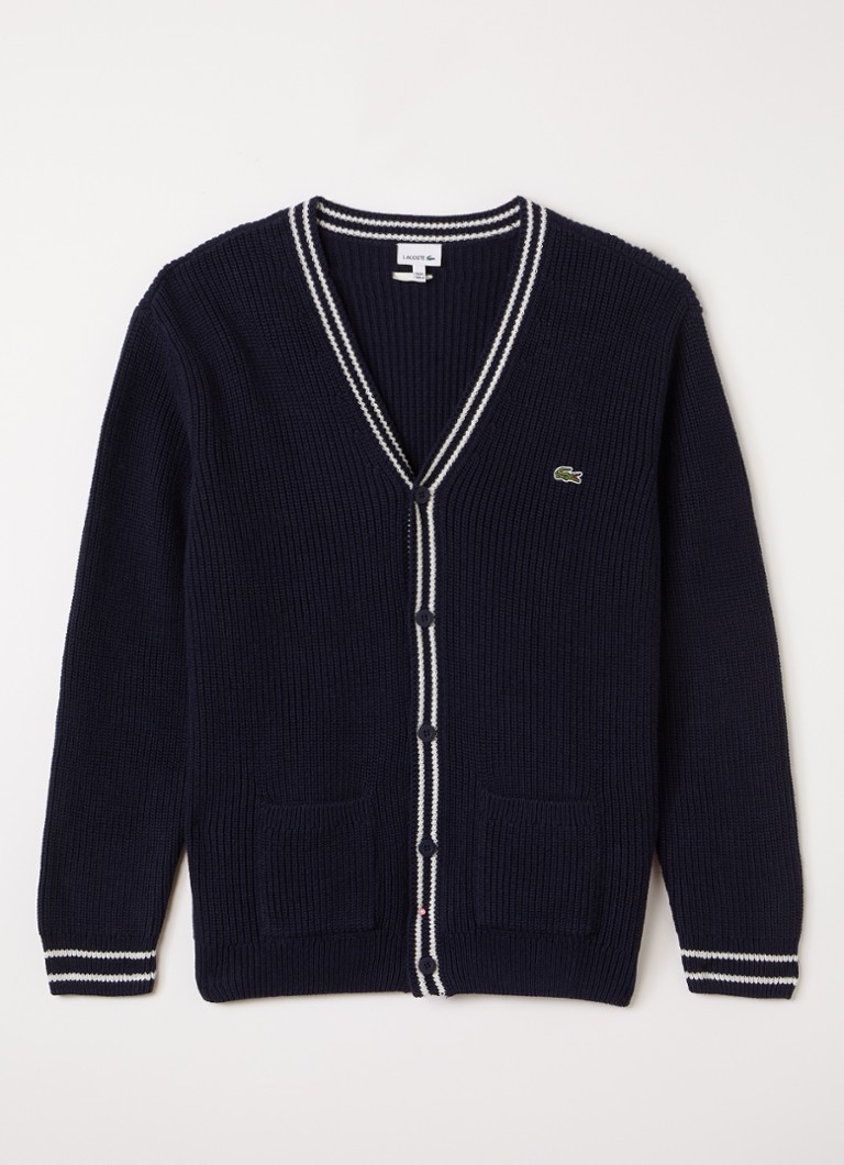 Lacoste Jongens Grofgebreid vest in wolblend in de kleur Donkerblauw, maat: 16J=176