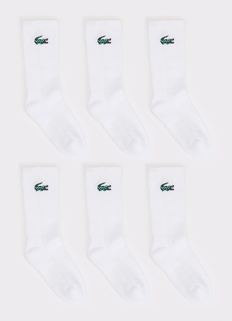 Lacoste Jongens Sokken met logo in 6-pack in de kleur Wit, maat: 11