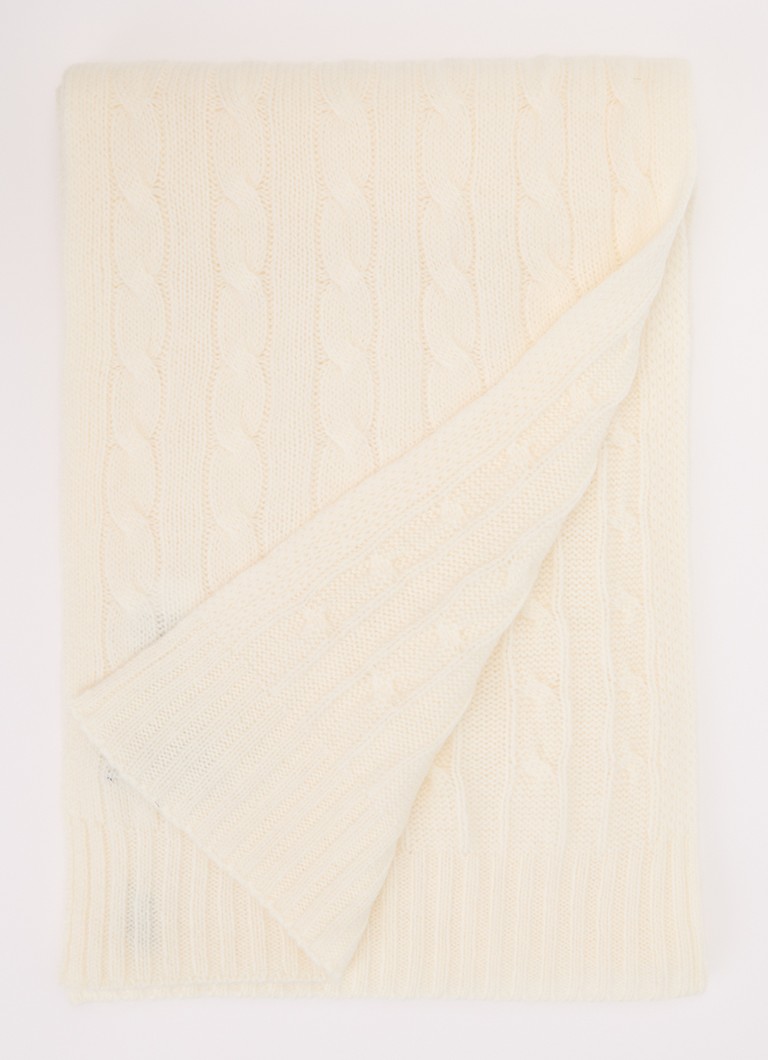 Ralph Lauren Dames Kabelgebreide sjaal in kasjmierblend 183 x 27 cm in de kleur Gebroken wit, maat: 1sz