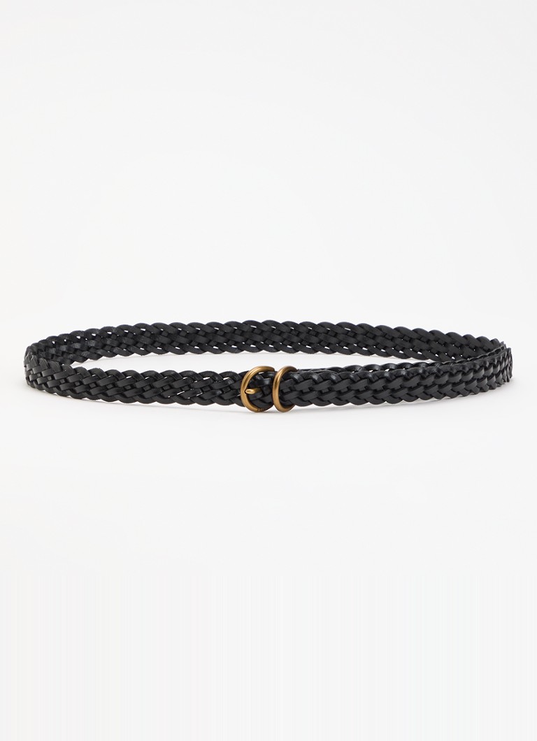 Ralph Lauren Dames Riem van leer met gevlochten detail in de kleur Zwart, maat: M