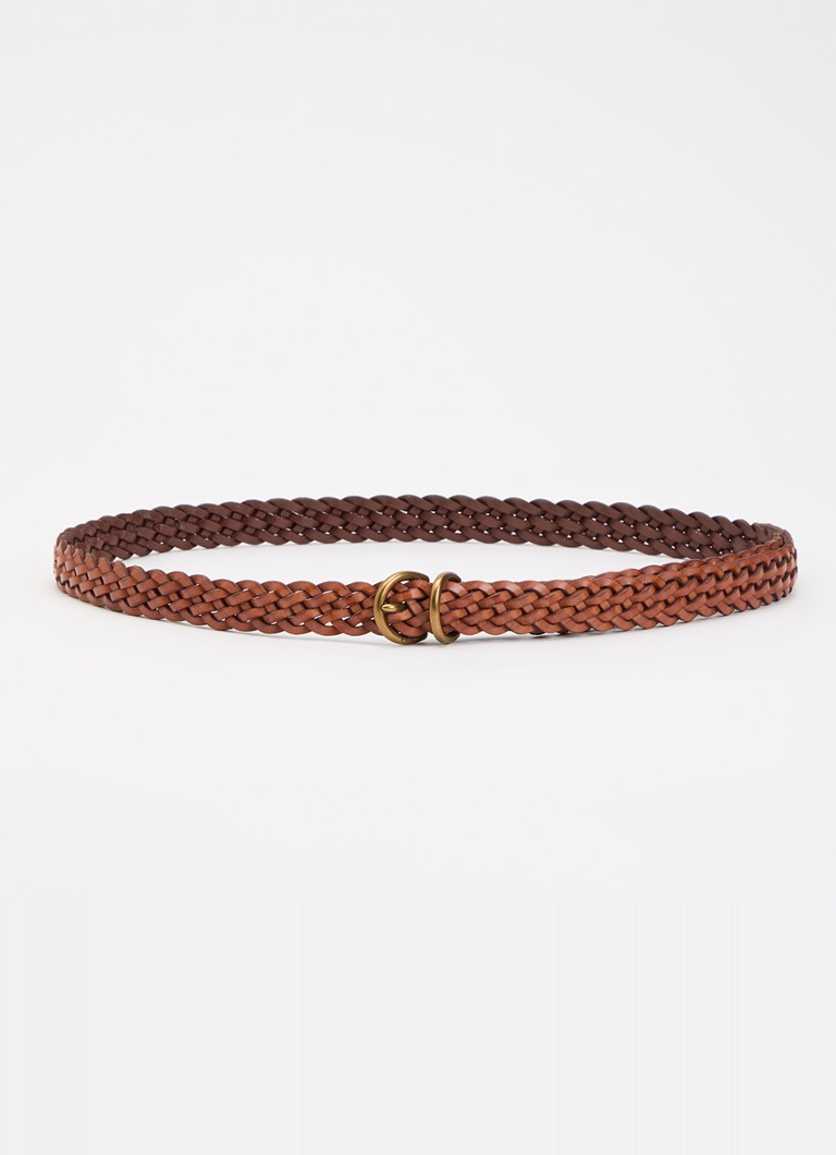Ralph Lauren Dames Riem van leer met gevlochten detail in de kleur Cognac, maat: S