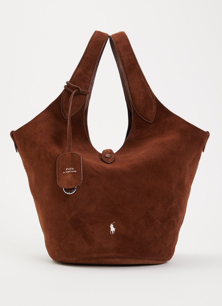 Ralph Lauren Dames Polo Play Medium handtas van suède met logo in de kleur Bruin, maat: OSZ